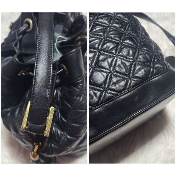 MCM|Vintage Black Leather Quilted Drawstring Bucket Bag - Picture 13 of 13